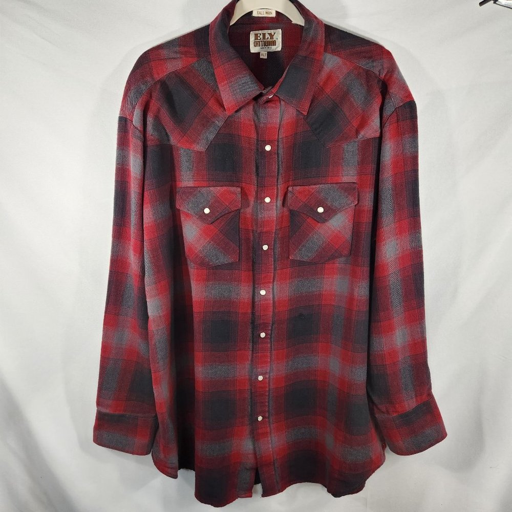 Ely Cattleman Heavyweight Western cowboy pearl snap button down, XLT (HH-16)